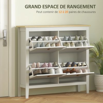 Meuble à Chaussures Blanc 6 Niveaux, 18 Paires, 75x35x110cm