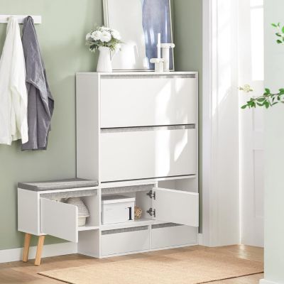 Meuble à Chaussures HANAE 3 Portes Cannage - 18 Paires, étagères, 86,5x24x133,5 Cm - 12
