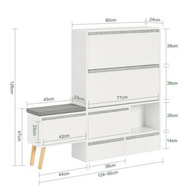 Meuble à Chaussures avec 2 Abattants, 2 Portes, 2 Tiroirs et Coussin, FSR134-W, SoBuy