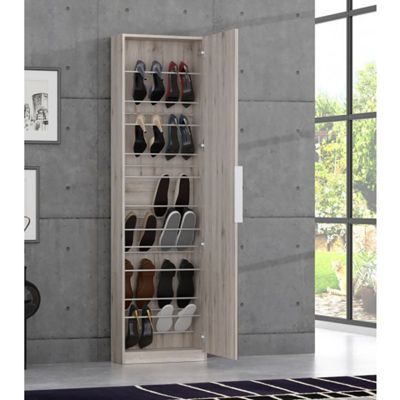 Meuble à chaussures avec miroir pour 12 paires décor chêne - DINO