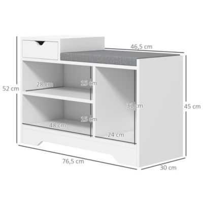 Meuble chaussures banc à chaussures tiroir 3 niches coussin gris inclus panneaux blanc