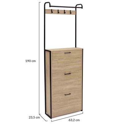Meuble à Chaussures Bois Hêtre + Rangement Vestiaires + 3 Portes Style Industriel