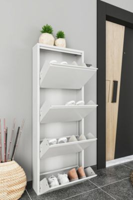 Meuble à chaussures Danastasi, Meuble à chaussures, Armoire d'entrée polyvalente, Rangement pour chaussures, 50x15h138 cm, Blanc
