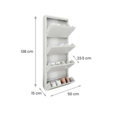 Meuble à chaussures Danastasi, Meuble à chaussures, Armoire d'entrée polyvalente, Rangement pour chaussures, 50x15h138 cm, Blanc