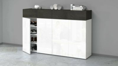 Meuble chaussures Dcandrev, meuble à chaussures peu encombrant à 6 portes, 154x38h100 cm, Blanc et Ardoise