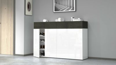 Meuble chaussures Dcandrev, meuble à chaussures peu encombrant à 6 portes, 154x38h100 cm, Blanc et Ardoise