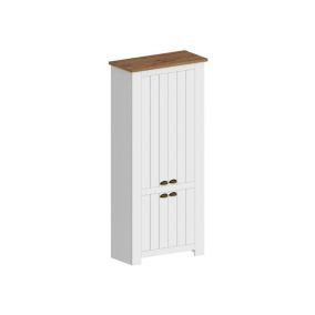 Meuble chaussures Dcicerell, Meuble chaussures peu encombrante avec 4 portes, 84x42h200 cm, Blanc et Chêne