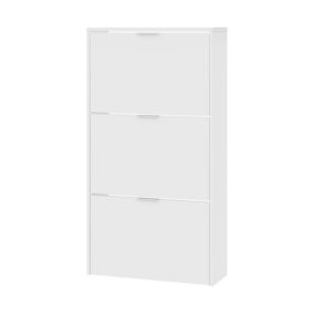 Meuble chaussures Dcosta, Armoire à chaussures avec 3 portes pliantes,  70x17h180 cm, Blanc brillant