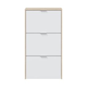 Meuble chaussures Dcosta, armoire à chaussures avec 3 portes pliantes,  70x17h180 cm, chêne et blanc brillant