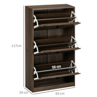 Meuble à chaussures design Urban Craft 3 portes abattantes 3 étagères poignées métal noir aspect noyer