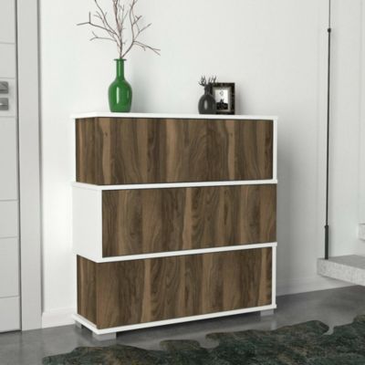 Meuble à chaussures Dgallopp, Meuble à chaussures, Armoire polyvalente, Rangement pour chaussures, 90x30h93 cm, Blanc et Noyer