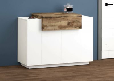 Meuble chaussures Dlucc, Armoire polyvalente avec 2 portes et 1 porte abattante, 120x45h86 cm, Blanc brillant et érable