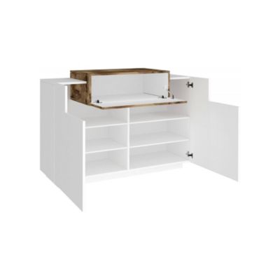 Meuble chaussures Dlucc, Armoire polyvalente avec 2 portes et 1 porte abattante, 120x45h86 cm, Blanc brillant et érable