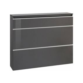 Meuble chaussures Dlukak, Armoire polyvalente avec 2 portes et 1 porte abattante, 120x27h108 cm, Anthracite Brillant