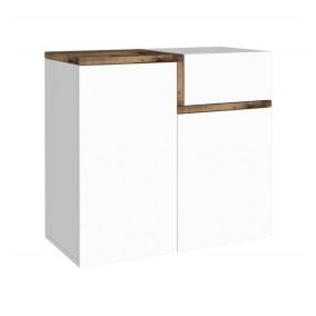 Meuble chaussures Dmaric, Armoire polyvalente avec 2 portes et 1 porte abattante, 80x40h80 cm, Blanc brillant et érable