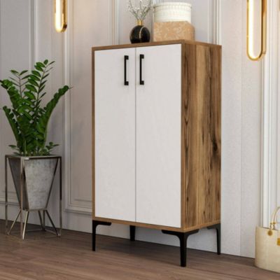 Meuble à chaussures Dmarrull, Meuble à chaussures, Armoire polyvalente, Rangement pour chaussures, 60x35h111 cm, Noyer et Blanc