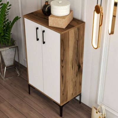 Meuble à chaussures Dmarrull, Meuble à chaussures, Armoire polyvalente, Rangement pour chaussures, 60x35h111 cm, Noyer et Blanc