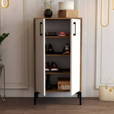 Meuble à chaussures Dmarrull, Meuble à chaussures, Armoire polyvalente, Rangement pour chaussures, 60x35h111 cm, Noyer et Blanc