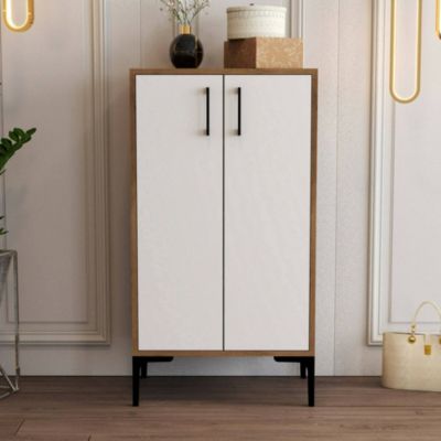 Meuble à chaussures Dmarrull, Meuble à chaussures, Armoire polyvalente, Rangement pour chaussures, 60x35h111 cm, Noyer et Blanc