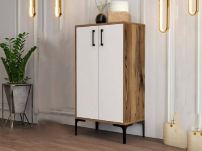 Meuble à chaussures Dmarrull, Meuble à chaussures, Armoire polyvalente, Rangement pour chaussures, 60x35h111 cm, Noyer et Blanc
