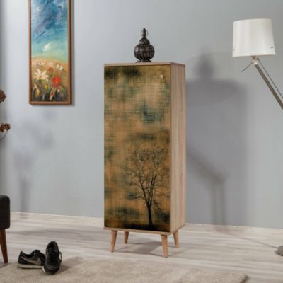 Meuble à chaussures Dnedelcear, Meuble à chaussures, Armoire d'entrée polyvalente, 50x38 h135 cm, Chêne et Jaune