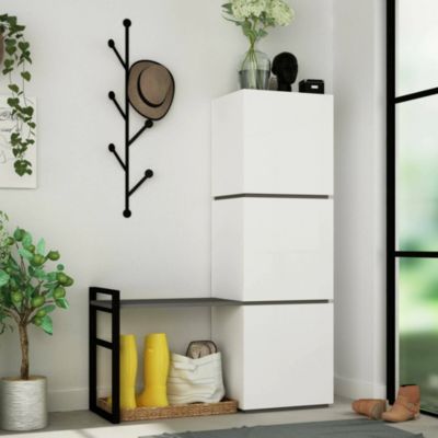 Meuble à chaussures Dpellican, Meuble à chaussures, Armoire d'entrée polyvalente, 109x39 h149 cm, Blanc et anthracite