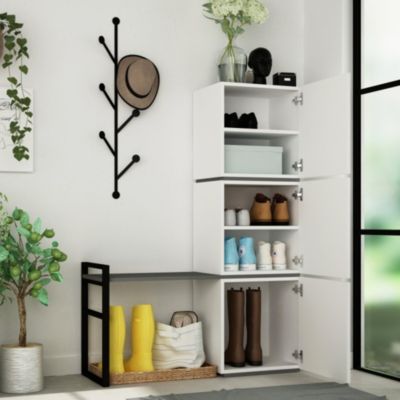 Meuble à chaussures Dpellican, Meuble à chaussures, Armoire d'entrée polyvalente, 109x39 h149 cm, Blanc et anthracite