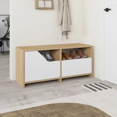 Meuble à chaussures Dpiccaret, Meuble à chaussures, Armoire d'entrée polyvalente, 105x37 h47 cm, Chêne et Blanc