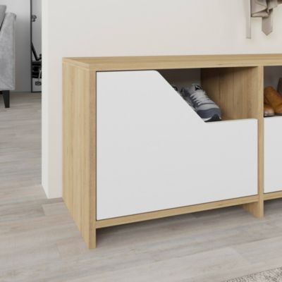 Meuble à chaussures Dpiccaret, Meuble à chaussures, Armoire d'entrée polyvalente, 105x37 h47 cm, Chêne et Blanc