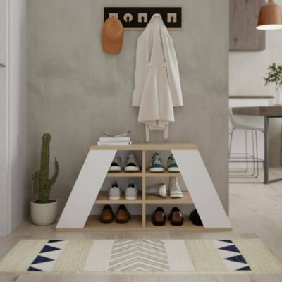 Meuble à chaussures Dpiovanell, Meuble à chaussures, Armoire d'entrée polyvalente, 106x38 h50 cm, Chêne et Blanc
