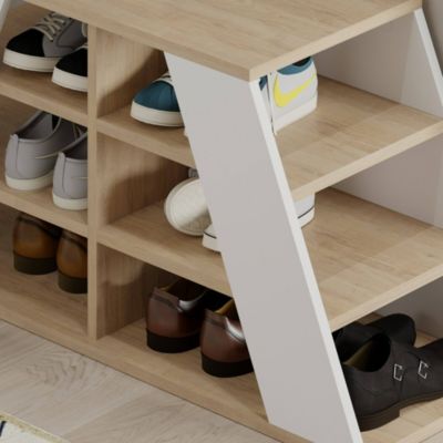 Meuble à chaussures Dpiovanell, Meuble à chaussures, Armoire d'entrée polyvalente, 106x38 h50 cm, Chêne et Blanc