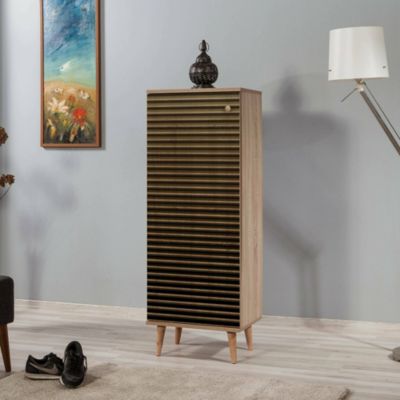 Meuble à chaussures Giadeite, Meuble à chaussures, Armoire d'entrée polyvalente, Rangement pour chaussures, 50x38h135 cm, Chêne
