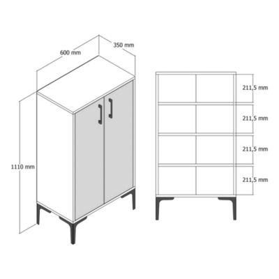 Meuble à chaussures Helios, Meuble à chaussures, Armoire d'entrée polyvalente, 60x35h111 cm, Noyer et Anthracite