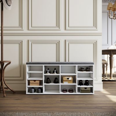 Meuble à chaussures L103.5 x 48 x 30cm SIRHONA , armoire de rangement avec 14 compartiments, avec coussin