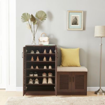 Meuble à chaussures Loeten avec banquette 97 x 120 x 36 cm effet wengé en.casa