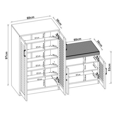 Meuble à chaussures Loeten avec banquette 97 x 120 x 36 cm effet wengé en.casa