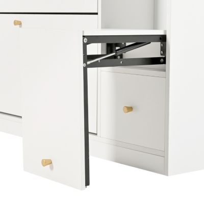 Meuble à Chaussures - Meuble d'entrée Basculant avec 3 Tiroirs et Banc - Meuble Pratique et Moderne - Blanc - 119x24x122 cm