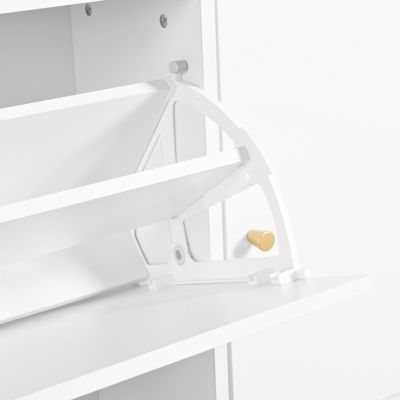 Meuble à Chaussures - Meuble d'entrée Basculant avec 3 Tiroirs et Banc - Meuble Pratique et Moderne - Blanc - 119x24x122 cm