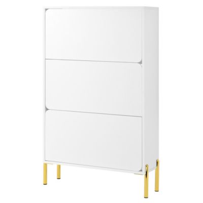 Meuble à chaussures moderne 73x24x120 cm - 3 portes - Étagère à chaussures à 6 niveaux - pieds dorés - MDF - blanc