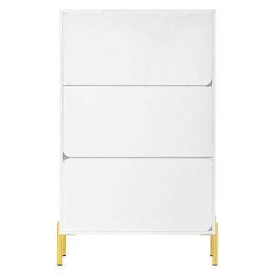 Meuble à chaussures moderne 73x24x120 cm - 3 portes - Étagère à chaussures à 6 niveaux - pieds dorés - MDF - blanc