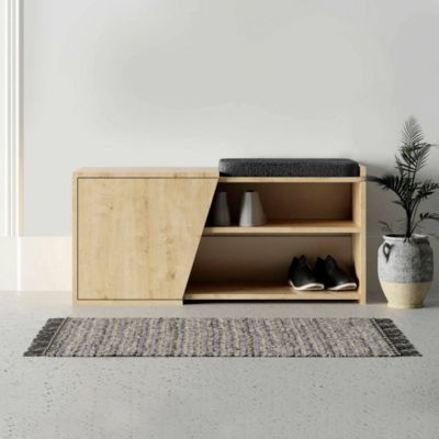 Meuble à chaussures Neneng, Meuble à chaussures, Armoire d'entrée polyvalente, Rangement pour chaussures, 104x47 h37 cm, Chêne