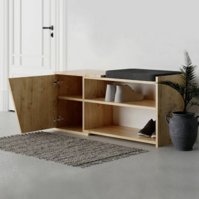 Meuble à chaussures Neneng, Meuble à chaussures, Armoire d'entrée polyvalente, Rangement pour chaussures, 104x47 h37 cm, Chêne
