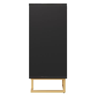 Meuble à chaussures noyer 3 portes avec poignées métal asymétriques, panneaux particules + métal, 100x34x68,5 cm