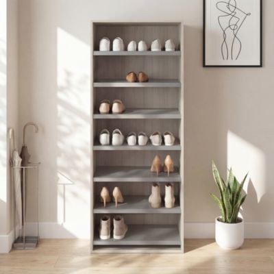 Meuble chaussures ouvert effet chêne 7 étagères GoodHome Atomia H. 187,5 x L. 75 x P. 35 cm
