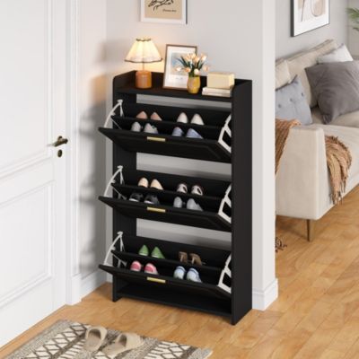 Meuble à Chaussures - Range Chaussures Vertical pour Entrée et Couloir, en MDF, Noir