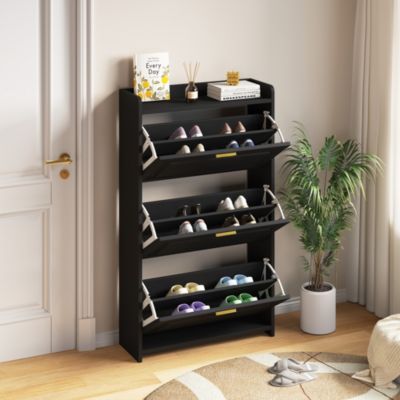 Meuble à Chaussures - Range Chaussures Vertical pour Entrée et Couloir, en MDF, Noir