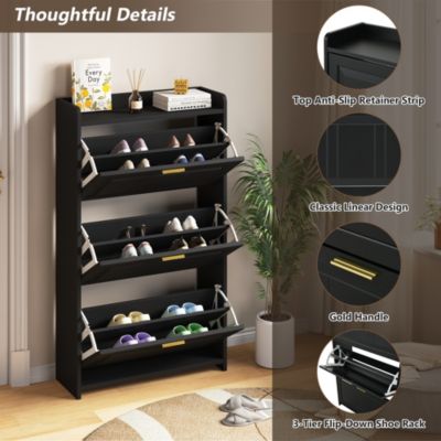 Meuble à Chaussures - Range Chaussures Vertical pour Entrée et Couloir, en MDF, Noir