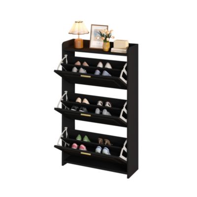 Meuble à Chaussures - Range Chaussures Vertical pour Entrée et Couloir, en MDF, Noir