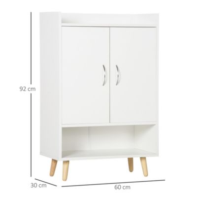Meuble à chaussures scandinave placard 2 portes 4 étagères pieds effilés inclinés bois panneaux particules blanc