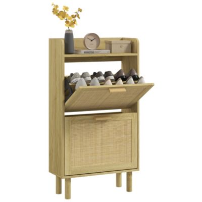 Anmytek Armoire à Chaussures En Rotin Avec 2 Tiroirs Rabattables, Armoire à Chaussures D'entrée